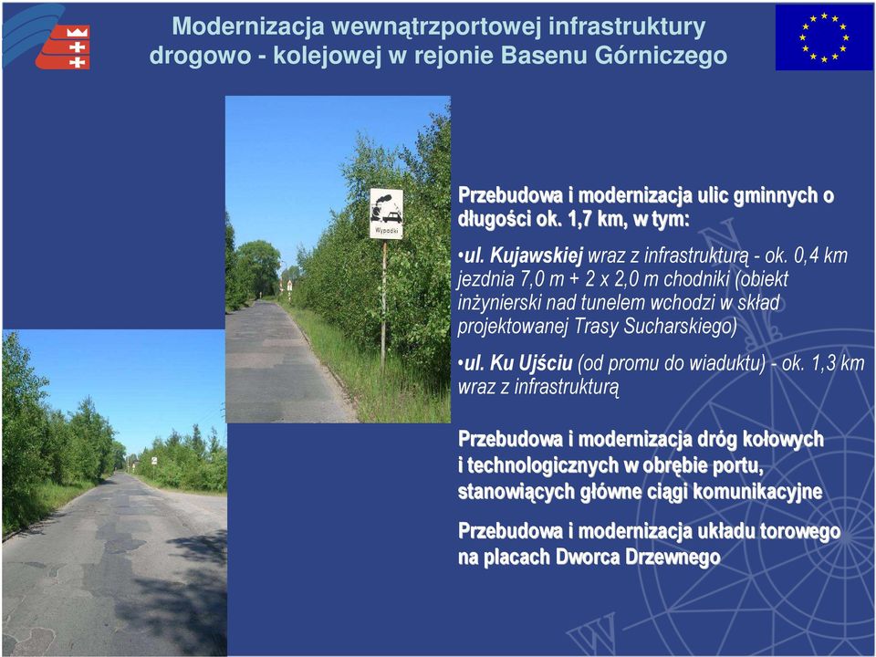 0,4 km jezdnia 7,0 m + 2 x 2,0 m chodniki (obiekt inŝynierski nad tunelem wchodzi w skład projektowanej Trasy Sucharskiego) ul.