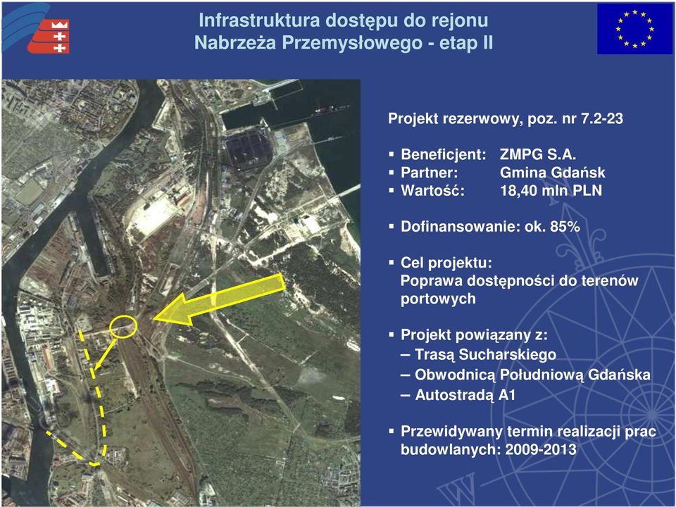 85% Cel projektu: Poprawa dostępności do terenów portowych Projekt powiązany z: Trasą