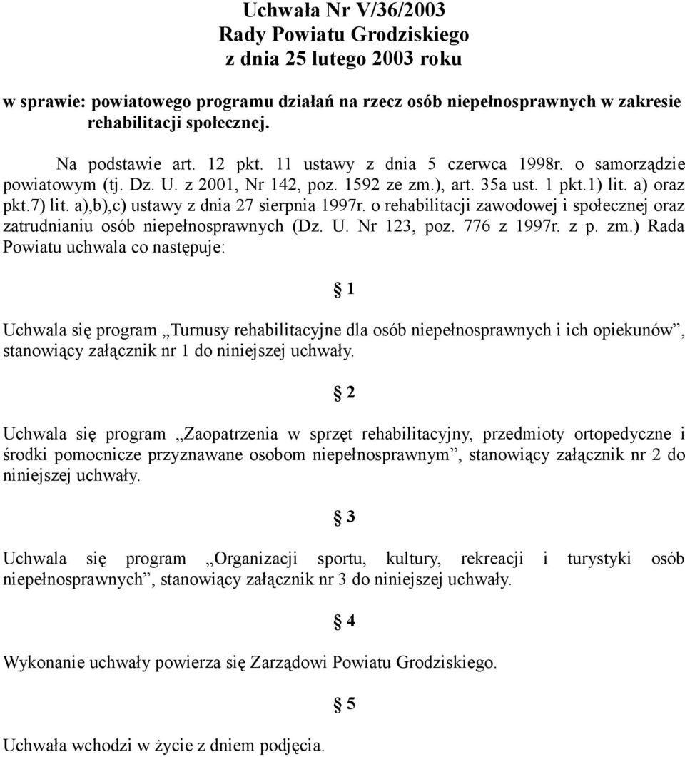 a),b),c) ustawy z dnia 27 sierpnia 1997r. o rehabilitacji zawodowej i społecznej oraz zatrudnianiu osób niepełnosprawnych (Dz. U. Nr 123, poz. 776 z 1997r. z p. zm.