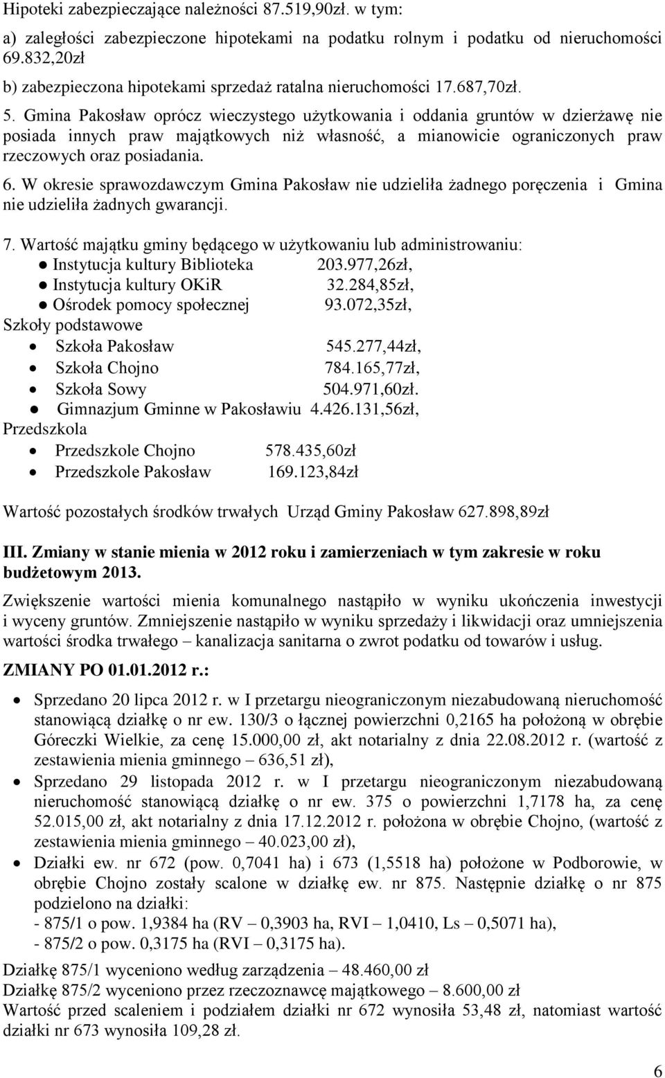 Gmina oprócz wieczystego użytkowania i oddania gruntów w dzierżawę nie posiada innych praw majątkowych niż własność, a mianowicie ograniczonych praw rzeczowych oraz posiadania. 6.