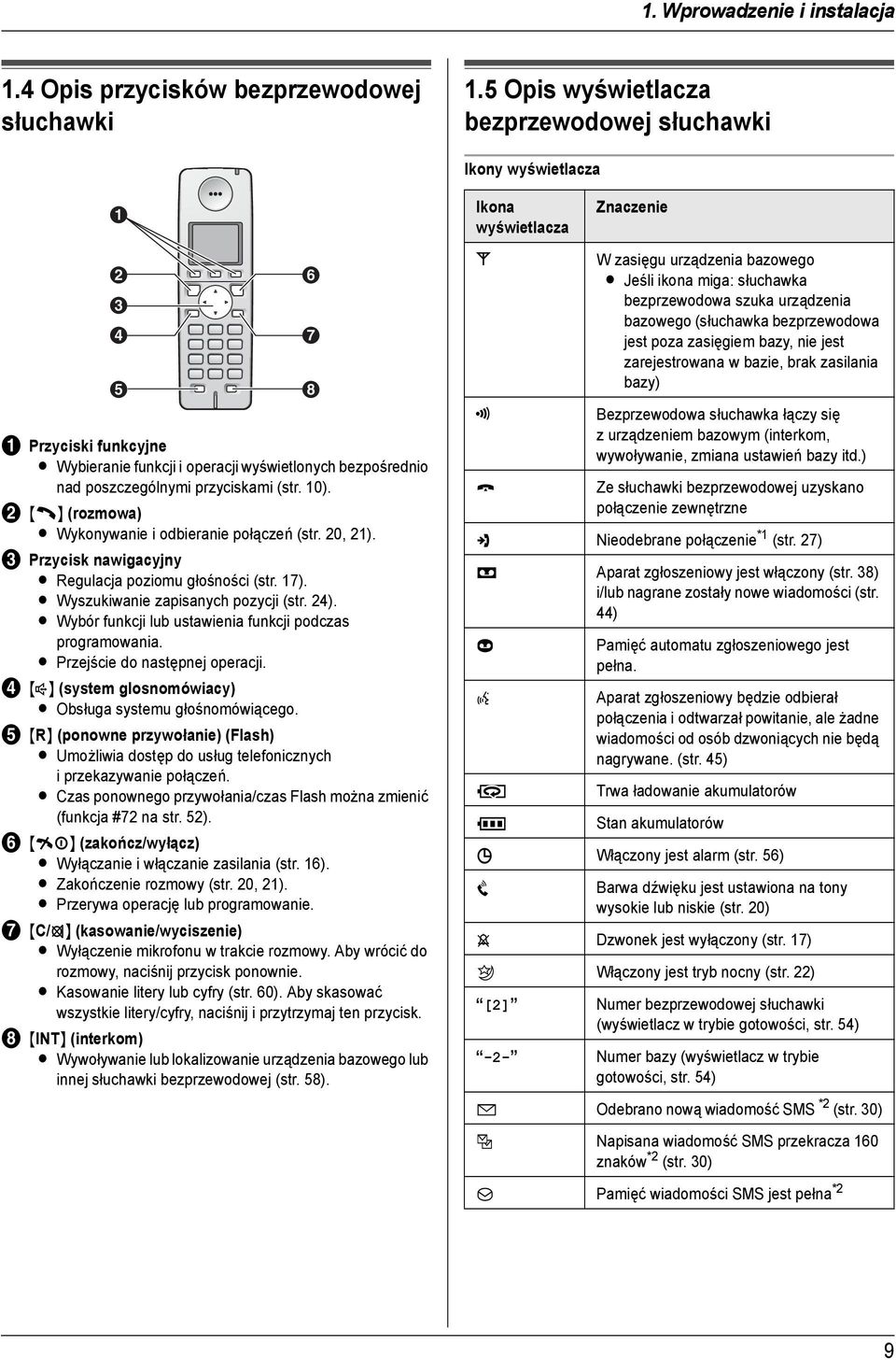 B {C} (rozmowa) L Wykonywanie i odbieranie połączeń (str. 20, 21). C Przycisk nawigacyjny L Regulacja poziomu głośności (str. 17). L Wyszukiwanie zapisanych pozycji (str. 24).