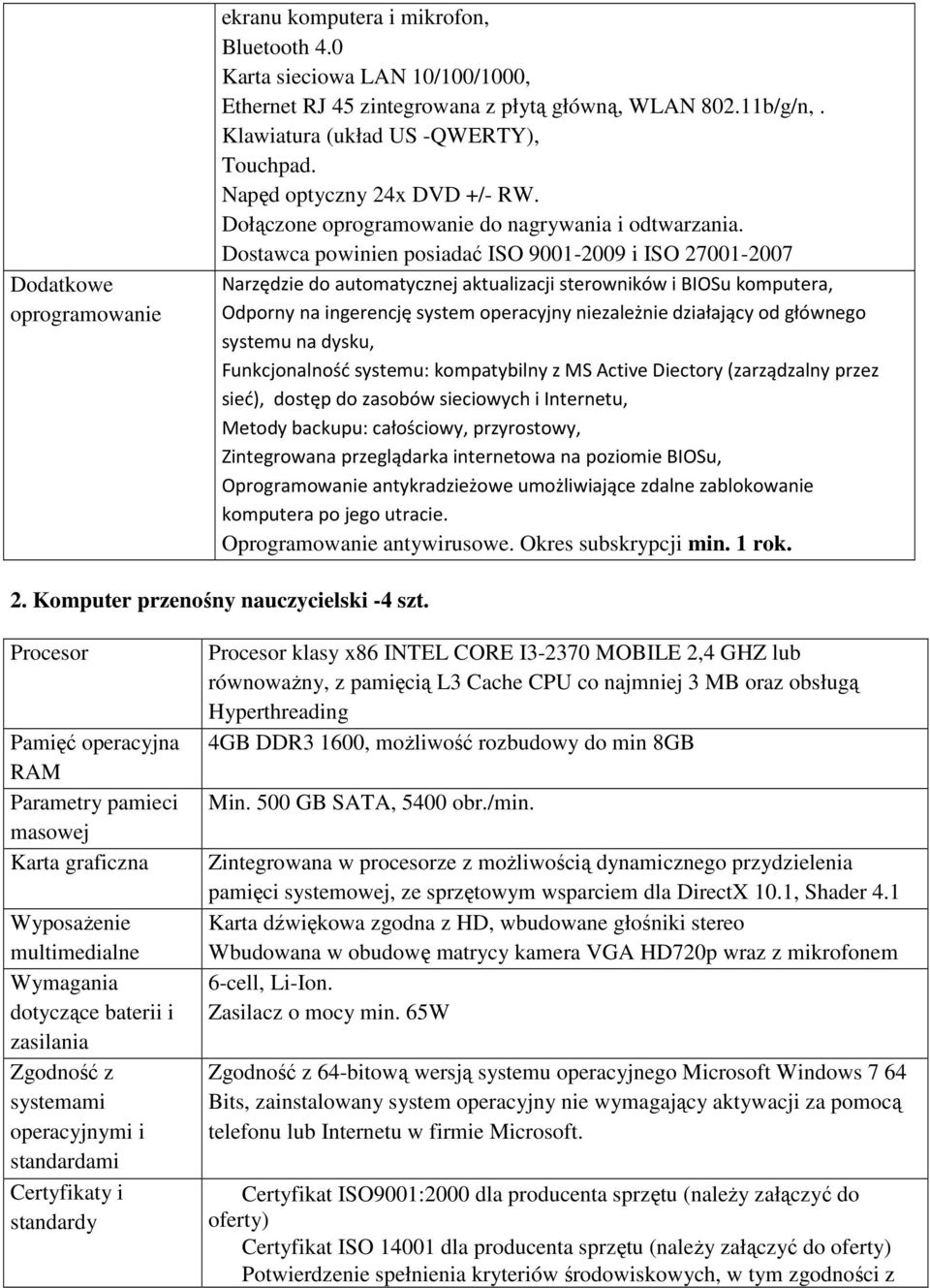 Dostawca powinien posiadać ISO 9001-2009 i ISO 27001-2007 Narzędzie do automatycznej aktualizacji sterowników i BIOSu komputera, Odporny na ingerencję system operacyjny niezależnie działający od