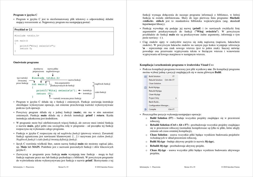 Służy d teg pierwsza linia prgramu: #include <stdi.h>. stdi.h jest t standardwa bibliteka wejścia/wyjścia (ang. standard input/utput library).