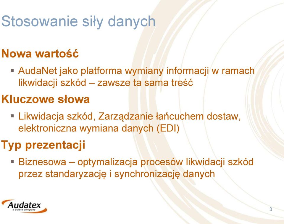 Zarządzanie łańcuchem dostaw, elektroniczna wymiana danych (EDI) Typ prezentacji