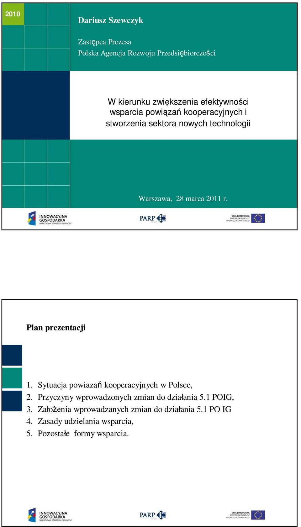 stworzenia sektora WARSZTATY nowych technologii Warszawa, 28 marca 2011 r. Plan prezentacji 1.