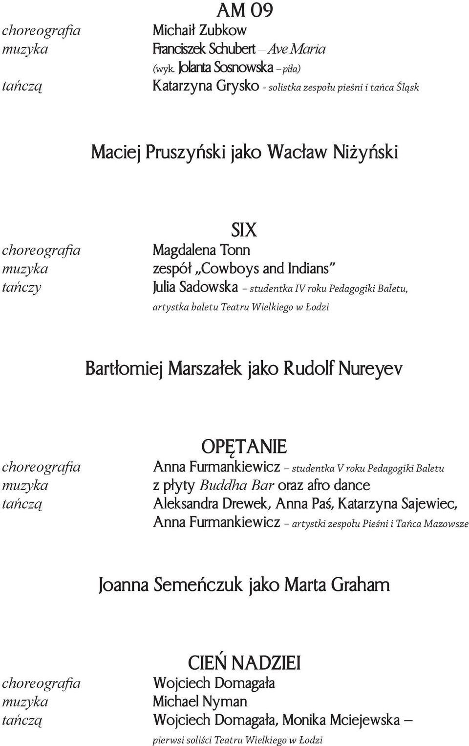 studentka IV roku Pedagogiki Baletu, artystka baletu Teatru Wielkiego w Łodzi Bart³omiej Marsza³ek jako Rudolf Nureyev OPÊTANIE Anna Furmankiewicz studentka V roku Pedagogiki