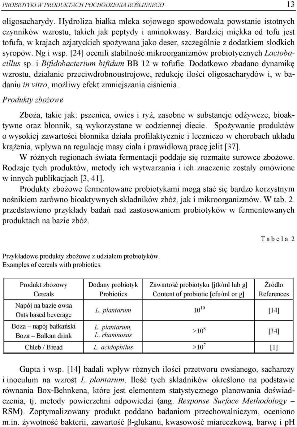 [24] ocenili stabilność mikroorganizmów probiotycznych Lactobacillus sp. i Bifidobacterium bifidum BB 12 w tofufie.