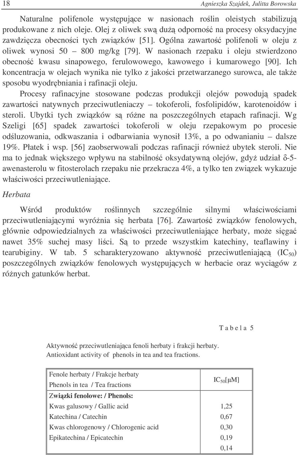 W nasionach rzepaku i oleju stwierdzono obecno kwasu sinapowego, ferulowowego, kawowego i kumarowego [90].