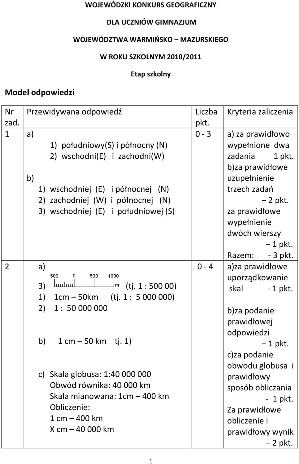 1 : 500 00) 1) 1cm 50km (tj. 1 : 5 000 000) 2) 1 : 50 000 000 b) 1 cm 50 km tj.