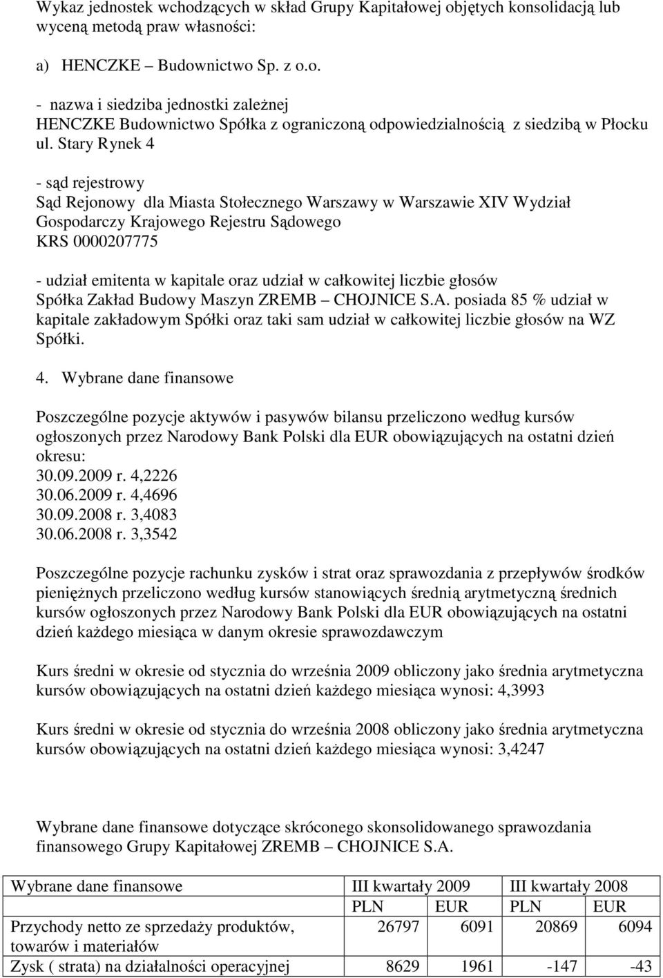 całkowitej liczbie głosów Spółka Zakład Budowy Maszyn ZREMB CHOJNICE S.A. posiada 85 % udział w kapitale zakładowym Spółki oraz taki sam udział w całkowitej liczbie głosów na WZ Spółki. 4.