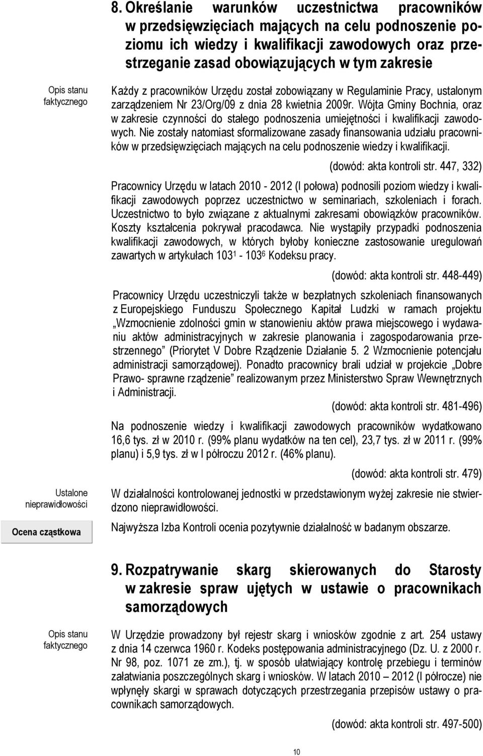 Wójta Gminy Bochnia, oraz w zakresie czynności do stałego podnoszenia umiejętności i kwalifikacji zawodowych.