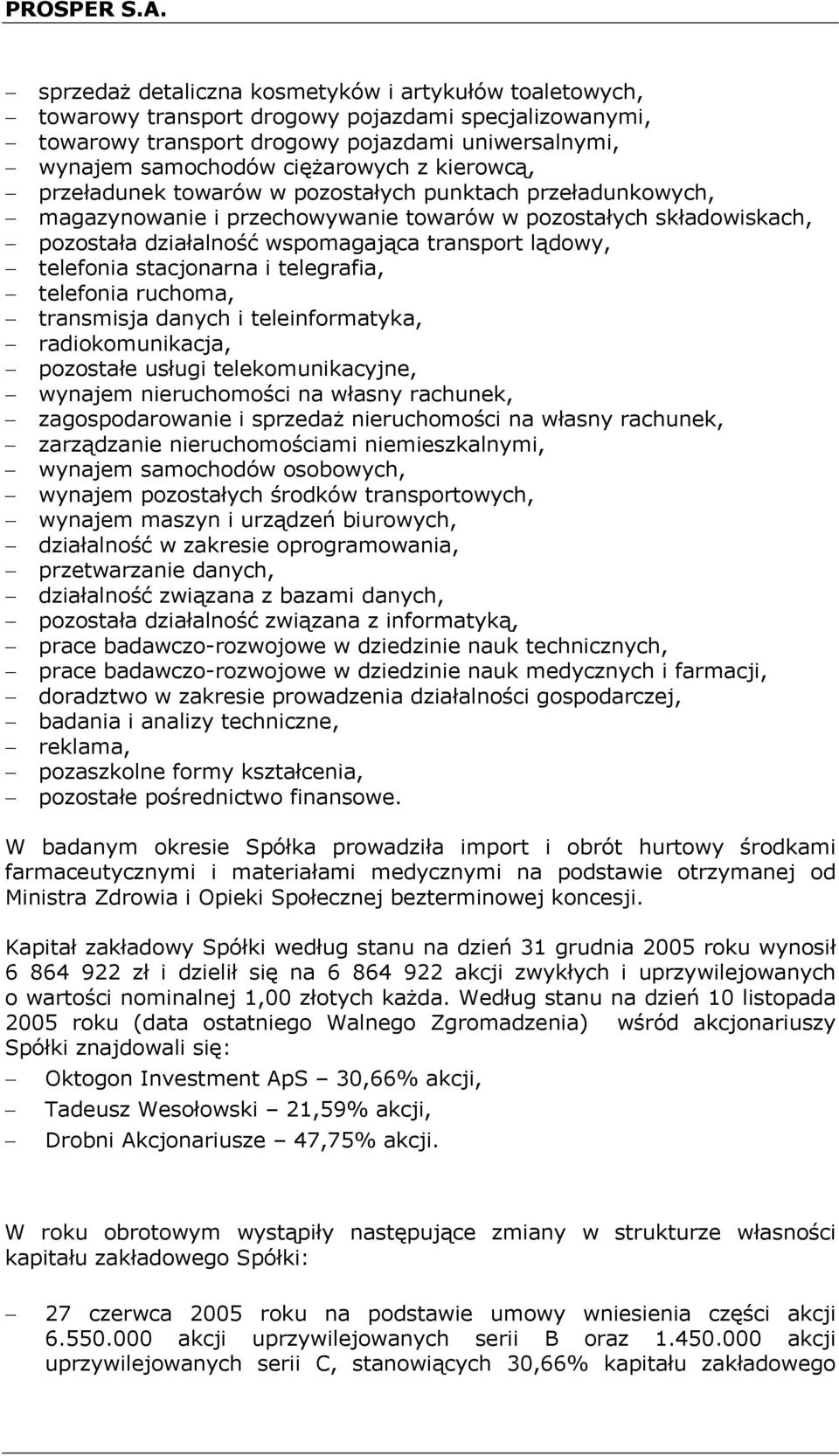 telefonia stacjonarna i telegrafia, telefonia ruchoma, transmisja danych i teleinformatyka, radiokomunikacja, pozostałe usługi telekomunikacyjne, wynajem nieruchomości na własny rachunek,