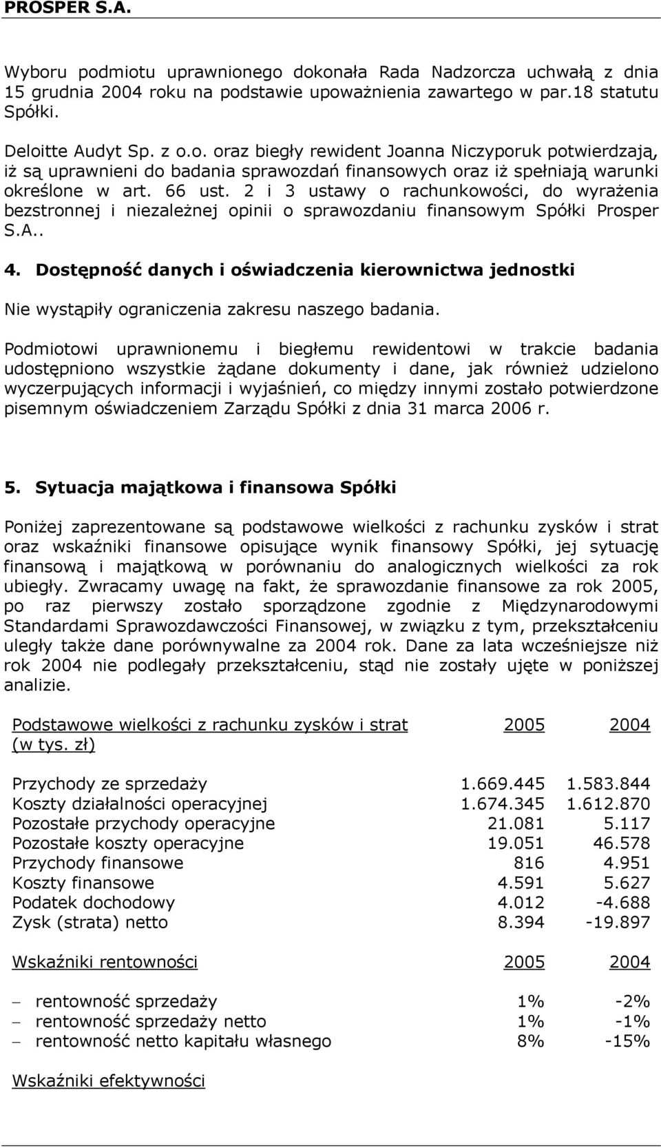 Dostępność danych i oświadczenia kierownictwa jednostki Nie wystąpiły ograniczenia zakresu naszego badania.