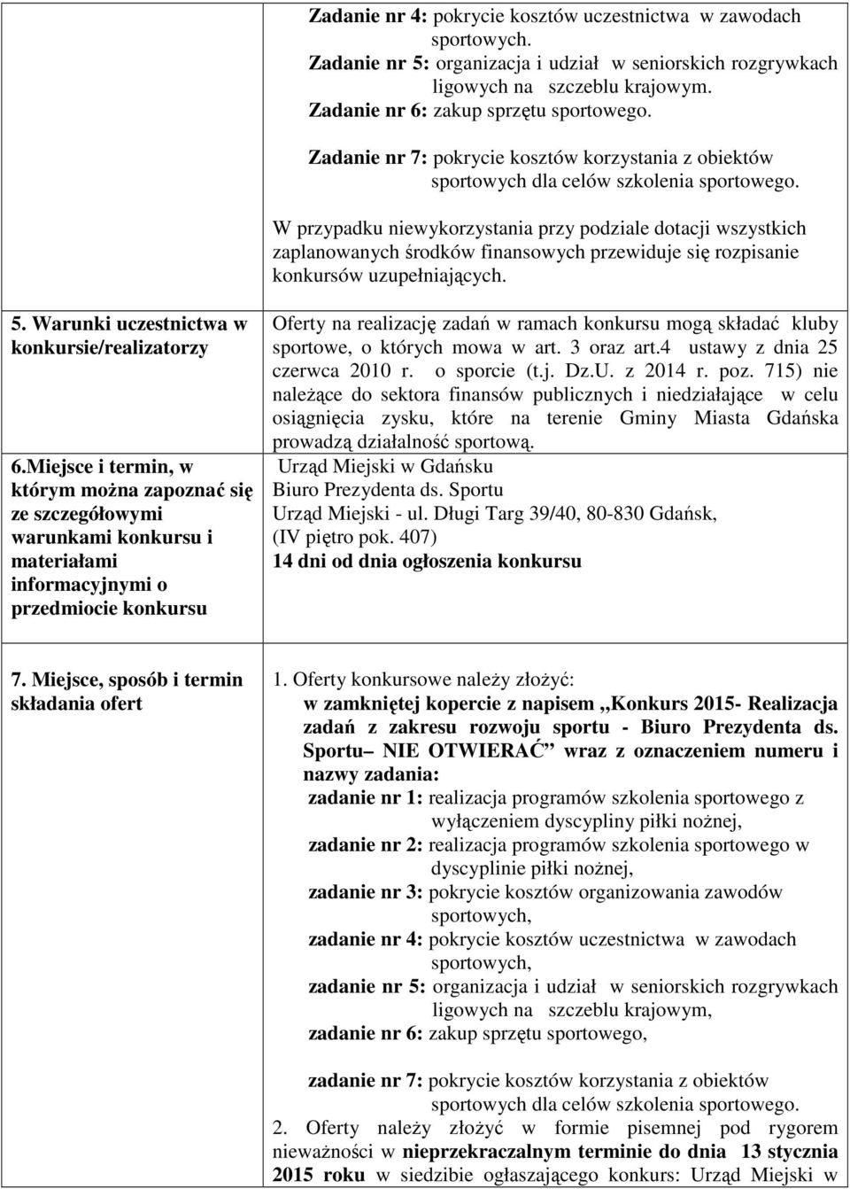 W przypadku niewykorzystania przy podziale dotacji wszystkich zaplanowanych środków finansowych przewiduje się rozpisanie konkursów uzupełniających. 5. Warunki uczestnictwa w konkursie/realizatorzy 6.