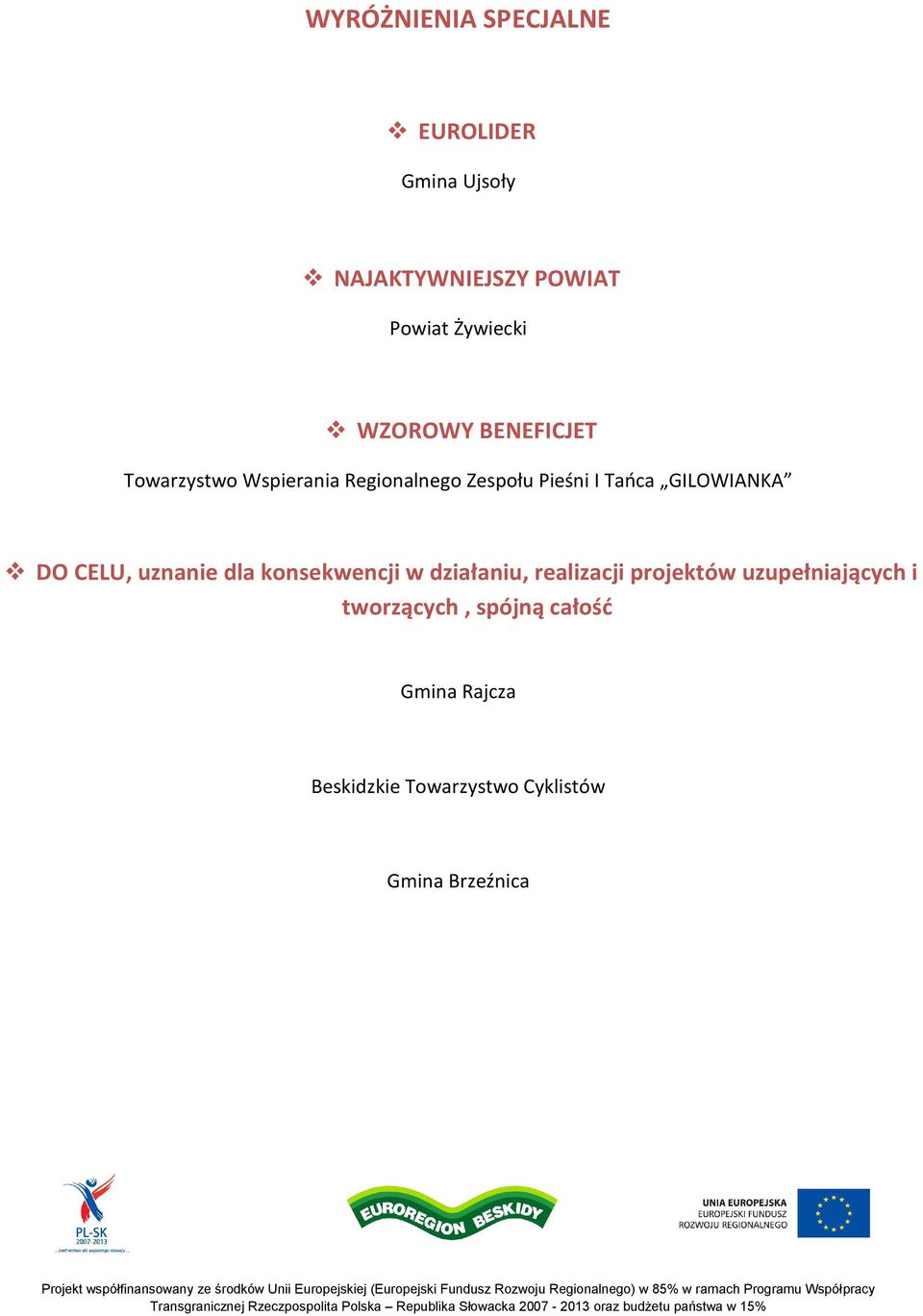 GILOWIANKA DO CELU, uznanie dla konsekwencji w działaniu, realizacji projektów