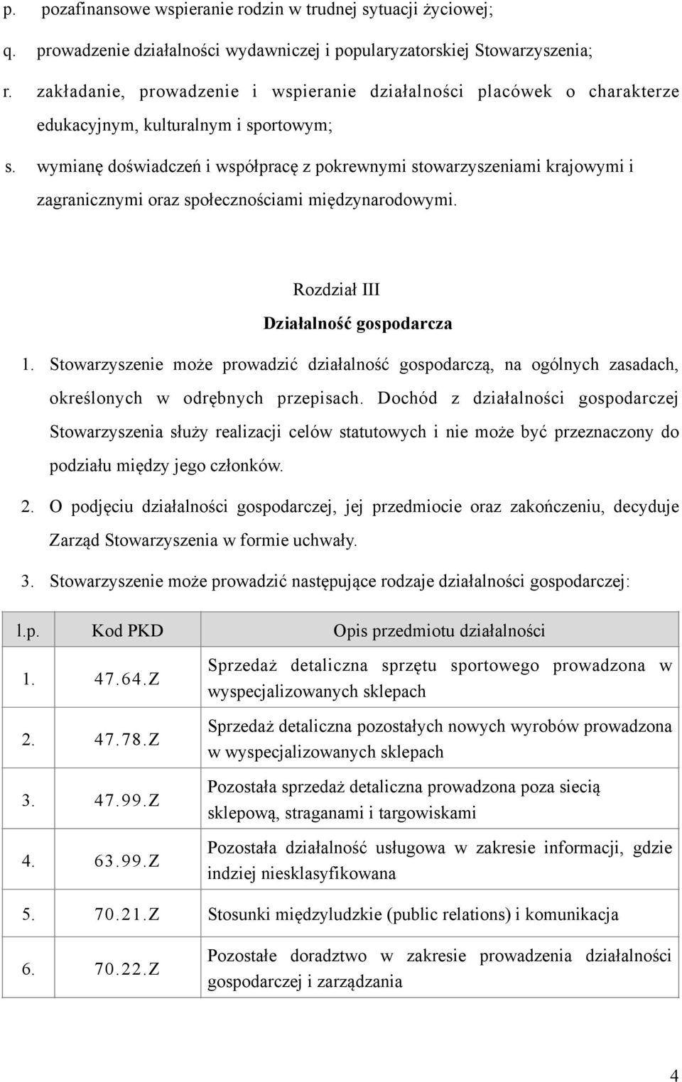 wymianę doświadczeń i współpracę z pokrewnymi stowarzyszeniami krajowymi i zagranicznymi oraz społecznościami międzynarodowymi. Rozdział III Działalność gospodarcza 1.