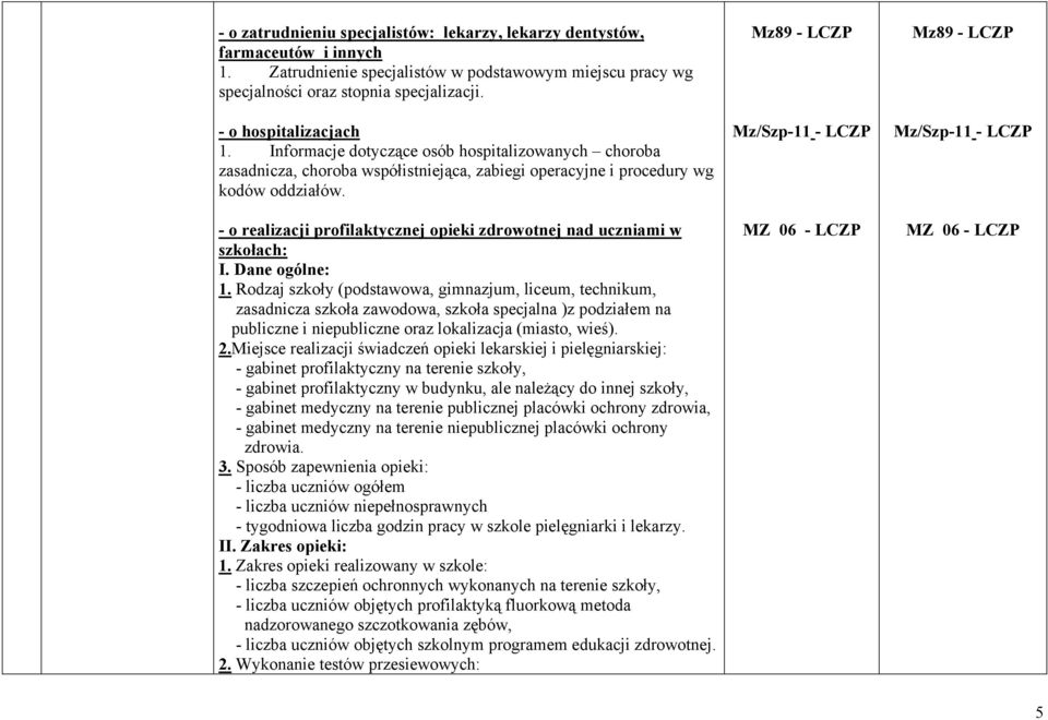 - o realizacji profilaktycznej opieki zdrowotnej nad uczniami w szkołach: I. Dane ogólne: 1.