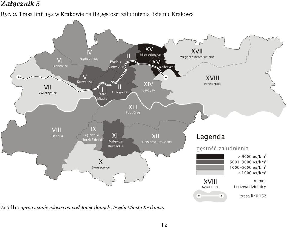 gęstości zaludnienia dzielnic Krakowa Ź