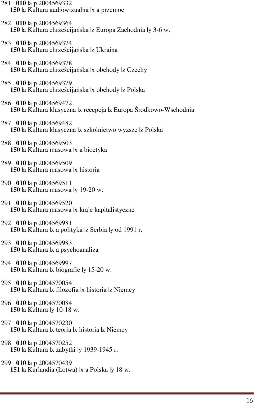 Polska 286 010 a p 2004569472 150 a Kultura klasyczna x recepcja z Europa Środkowo-Wschodnia 287 010 a p 2004569482 150 a Kultura klasyczna x szkolnictwo wyższe z Polska 288 010 a p 2004569503 150 a