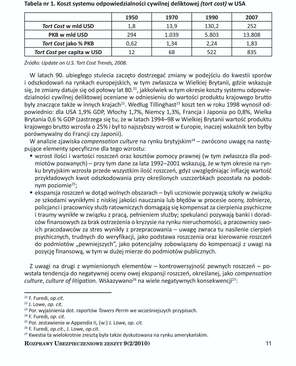 ubiegłego stulecia zaczęto dostrzegać zmiany w podejściu do kwestii sporów i odszkodowań na rynkach europejskich, w tym zwłaszcza w Wielkiej Brytanii, gdzie wskazuje się, że zmiany datuje się od