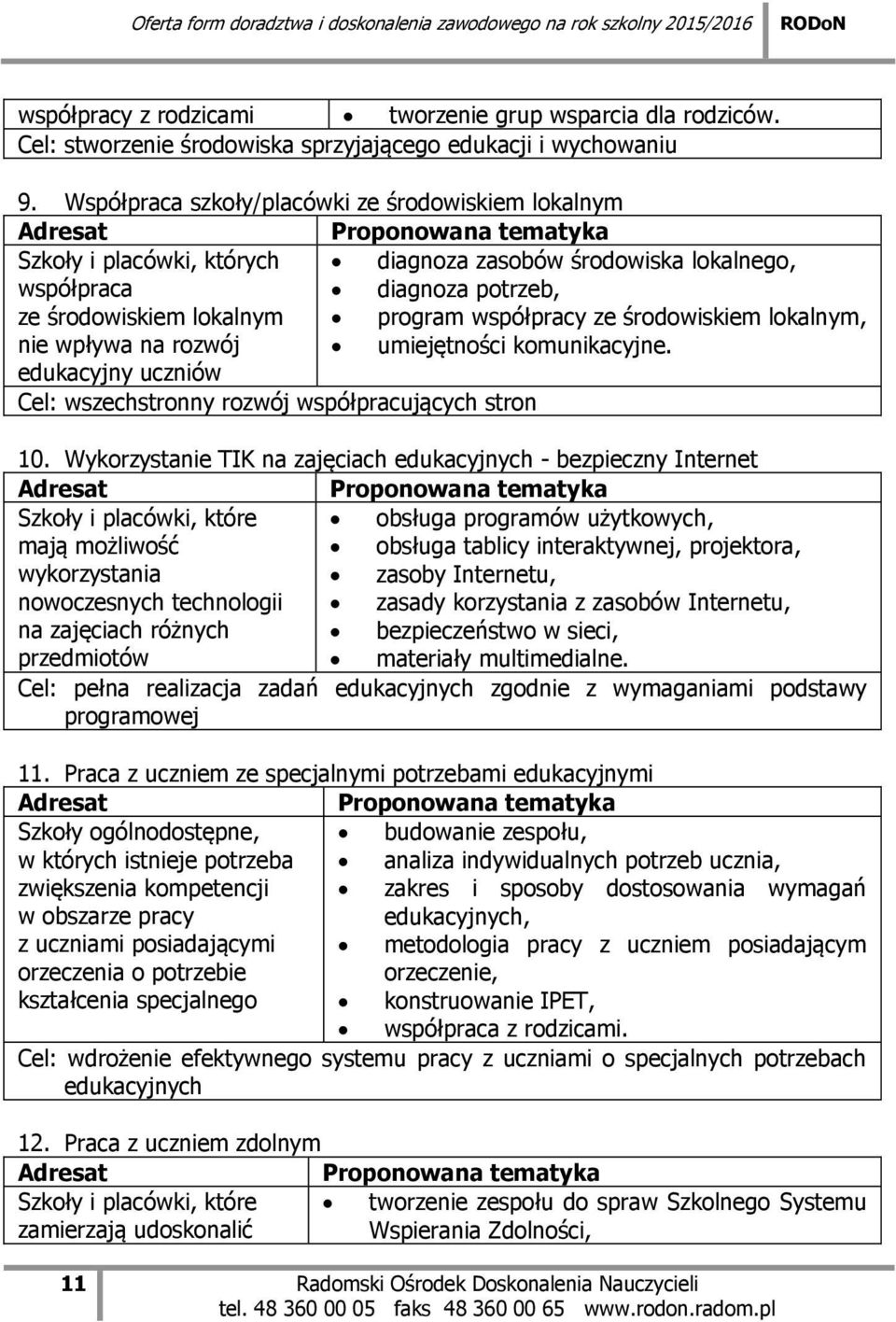 lokalnym program współpracy ze środowiskiem lokalnym, nie wpływa na rozwój umiejętności komunikacyjne. edukacyjny uczniów Cel: wszechstronny rozwój współpracujących stron 10.