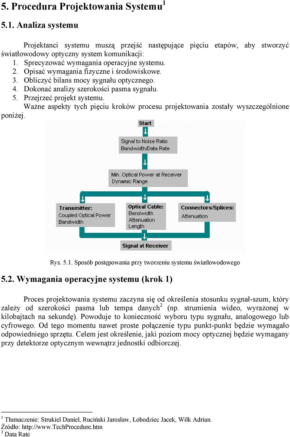 Przejrzeć projekt systemu. Ważne aspekty tych pięciu kroków procesu projektowania zostały wyszczególnione poniżej. Rys. 5.1. Sposób postępowania przy tworzeniu systemu światłowodowego 5.2.