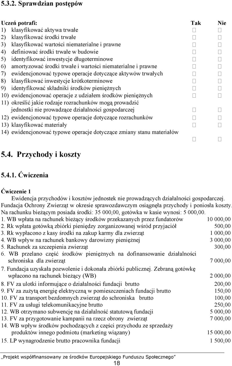 identyfikować inwestycje długoterminowe 6) amortyzować środki trwałe i wartości niematerialne i prawne 7) ewidencjonować typowe operacje dotyczące aktywów trwałych 8) klasyfikować inwestycje