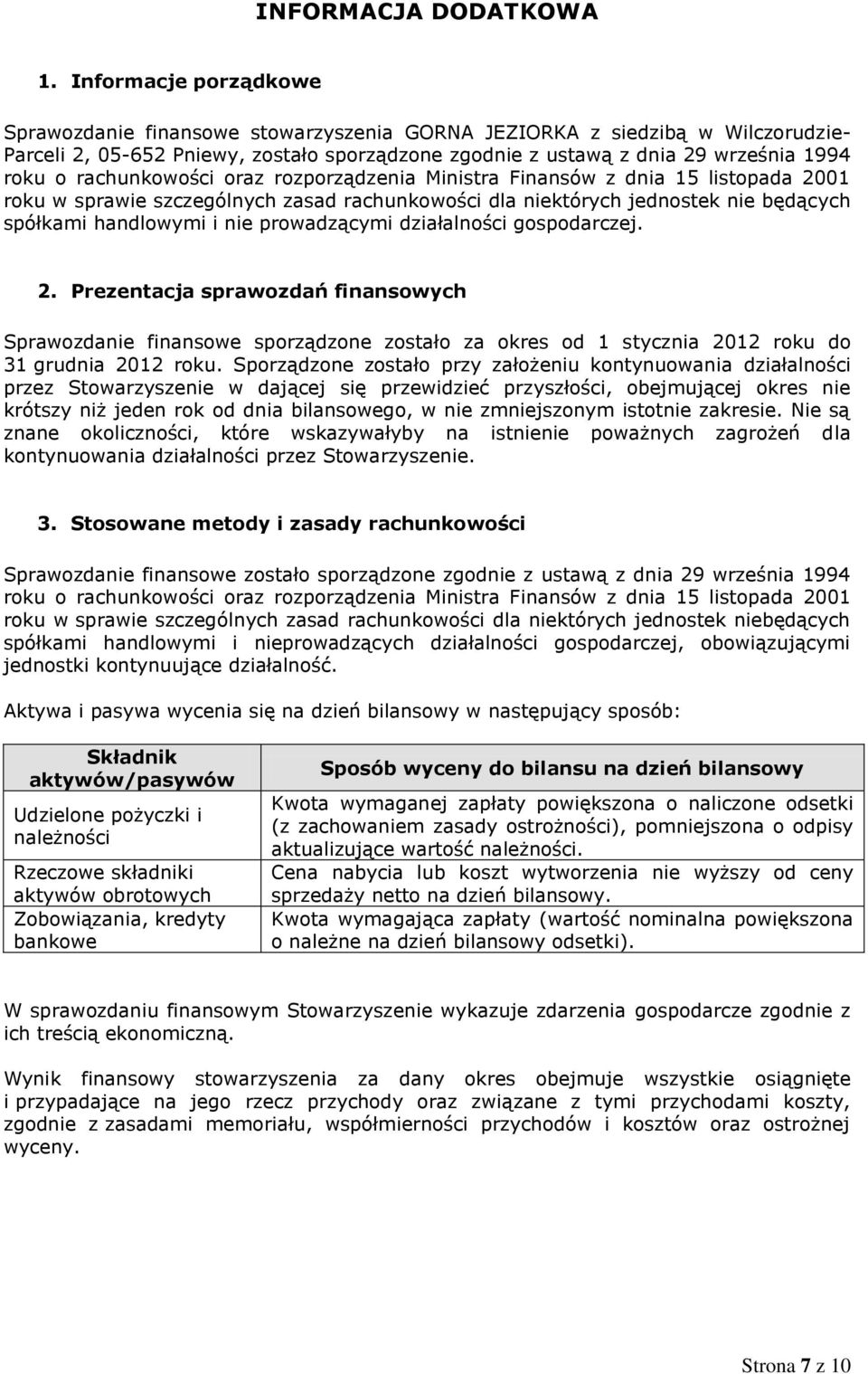 rachunkowości oraz rozporządzenia Ministra Finansów z dnia 15 listopada 2001 w sprawie szczególnych zasad rachunkowości dla niektórych jednostek nie będących spółkami handlowymi i nie prowadzącymi