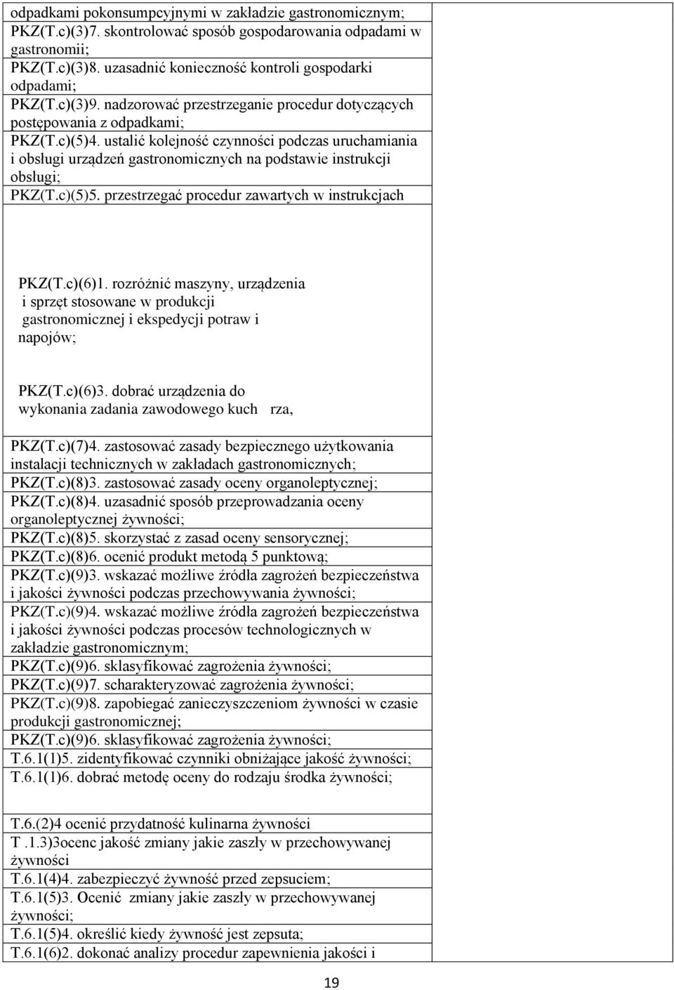 ustalić kolejność czynności podczas uruchamiania i obsługi urządzeń gastronomicznych na podstawie instrukcji obsługi; PKZ(T.c)(5)5. przestrzegać procedur zawartych w instrukcjach PKZ(T.c)(6)1.