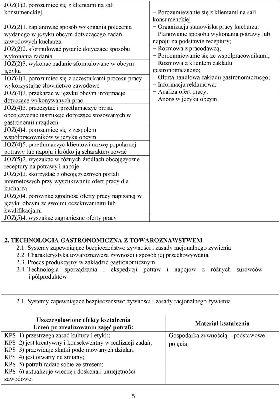 porozumieć się z uczestnikami procesu pracy wykorzystując słownictwo zawodowe JOZ(4)2. przekazać w języku obcym informacje dotyczące wykonywanych prac JOZ(4)3.