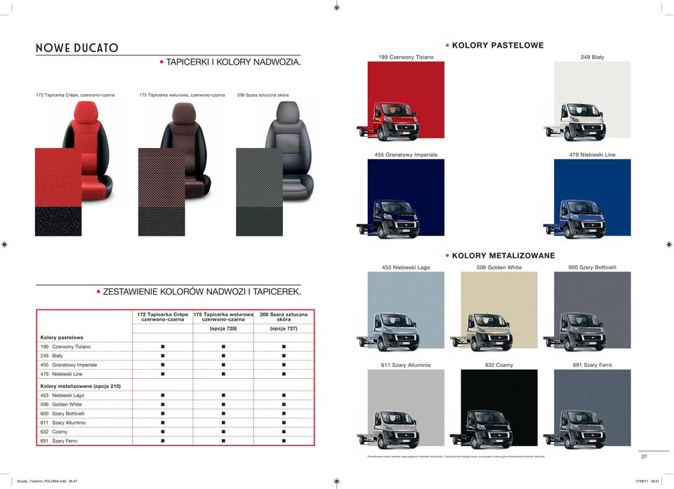 Niebieski Lago KOLORY METALIZOWANE 506 Golden White 600 Szary Botticelli ZESTAWIENIE KOLORÓW NADWOZI I TAPICEREK.