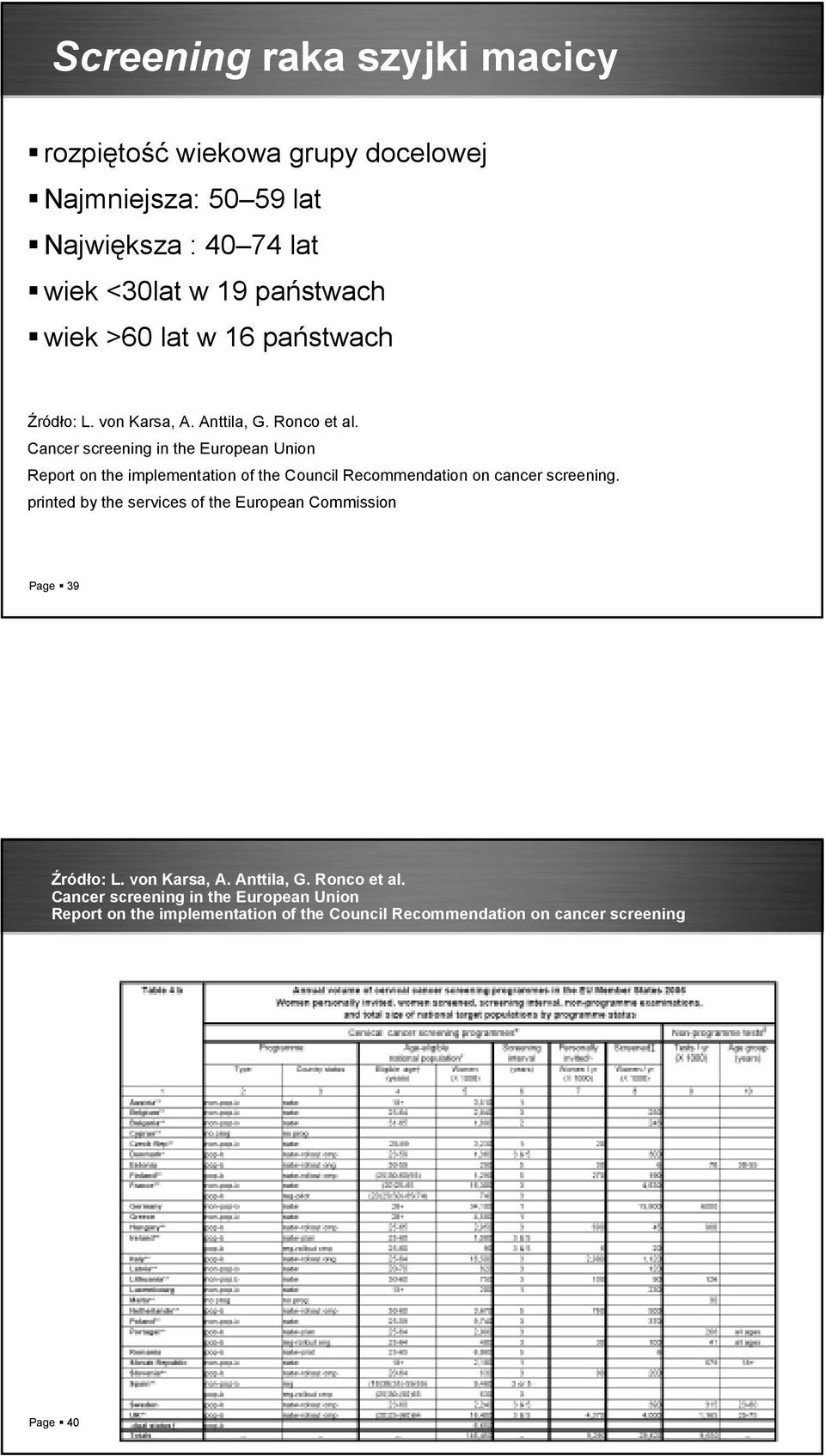 Report on the implementation of the Council Recommendation on cancer screening.