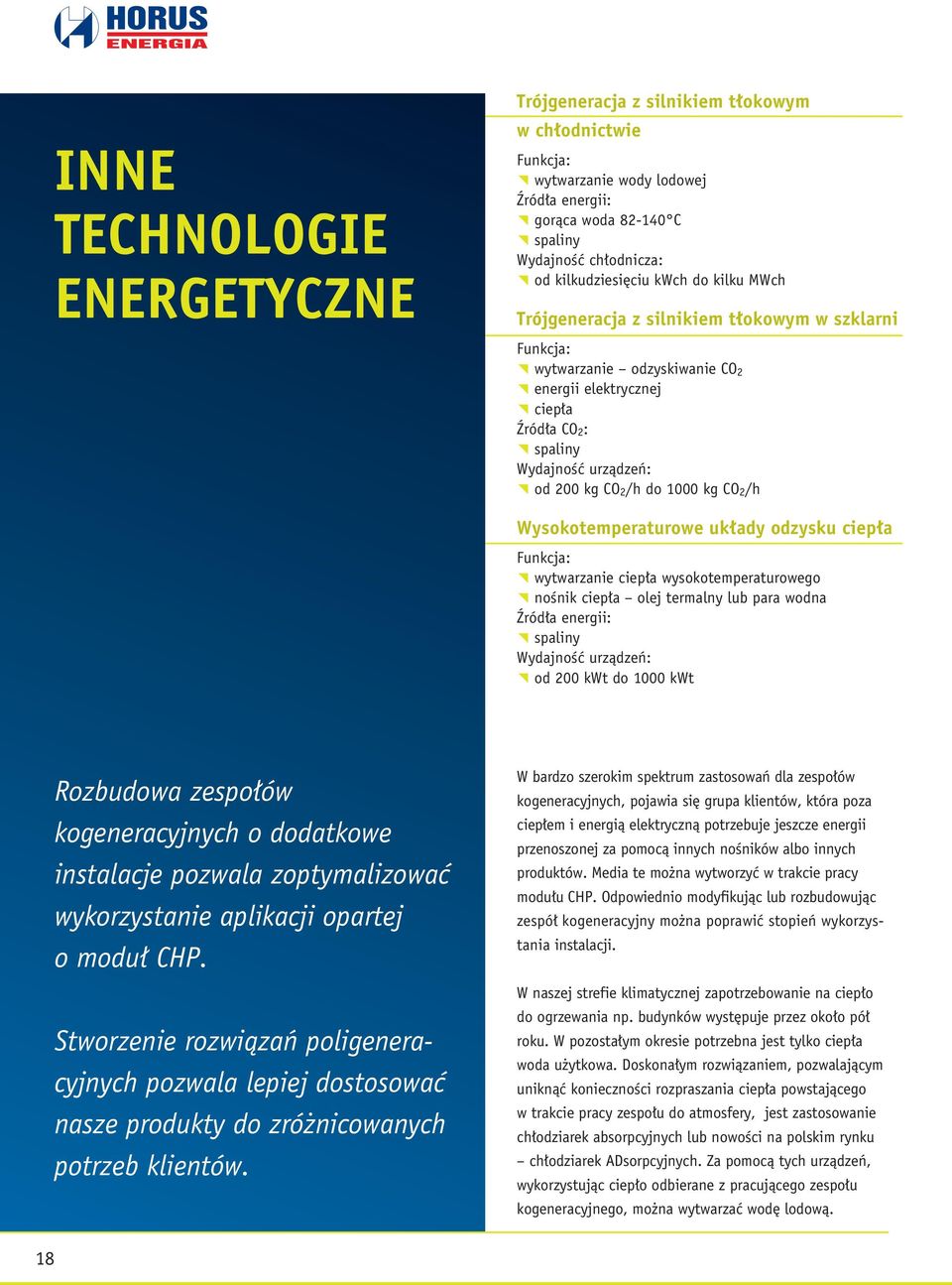 kg CO 2 /h Wysokotemperaturowe układy odzysku ciepła Funkcja: wytwarzanie ciepła wysokotemperaturowego nośnik ciepła olej termalny lub para wodna Źródła energii: spaliny Wydajność urządzeń: od 200