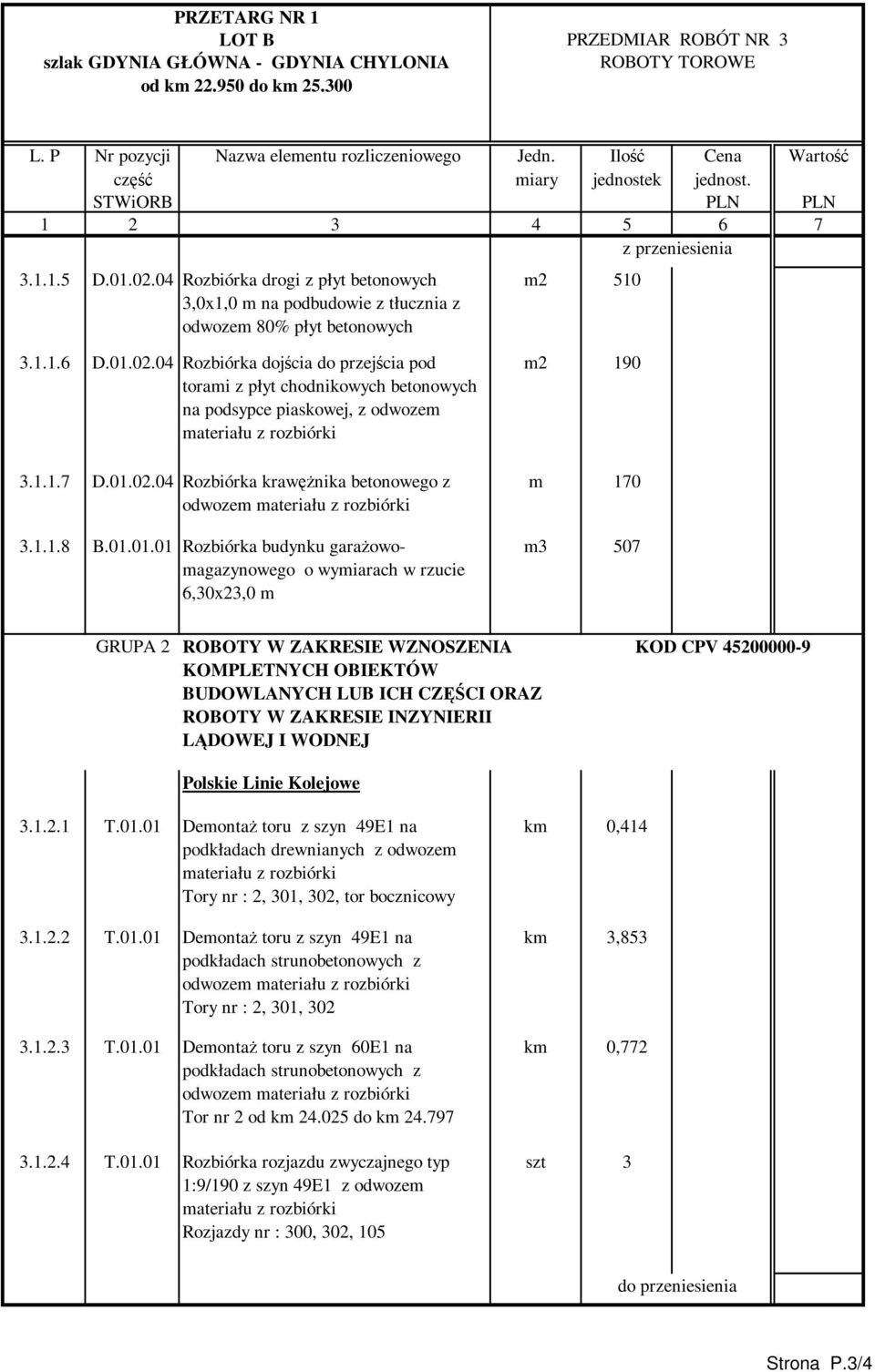 02.04 Rozbiórka krawęŝnika betonowego z odwozem materiału z rozbiórki 3.1.1.8 B.01.