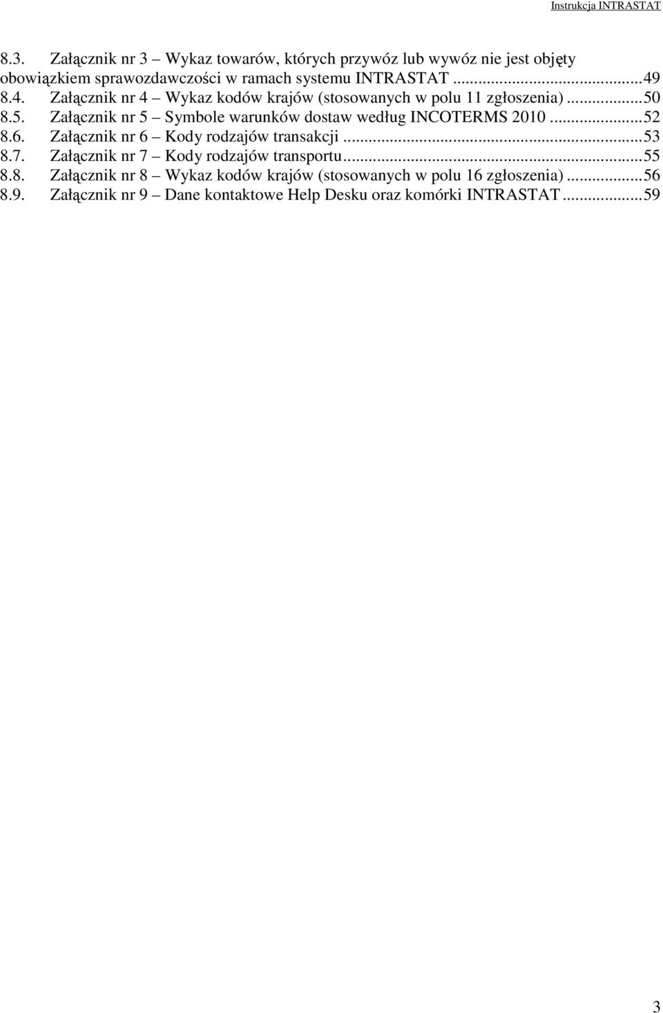 8.5. Załącznik nr 5 Symbole warunków dostaw według INCOTERMS 2010...52 8.6. Załącznik nr 6 Kody rodzajów transakcji...53 8.7.