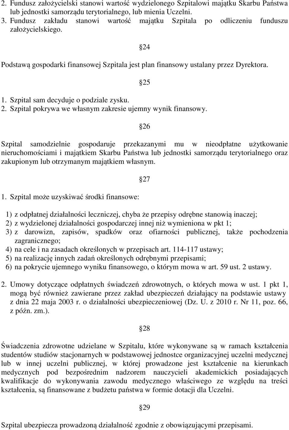 Szpital sam decyduje o podziale zysku. 2. Szpital pokrywa we własnym zakresie ujemny wynik finansowy.