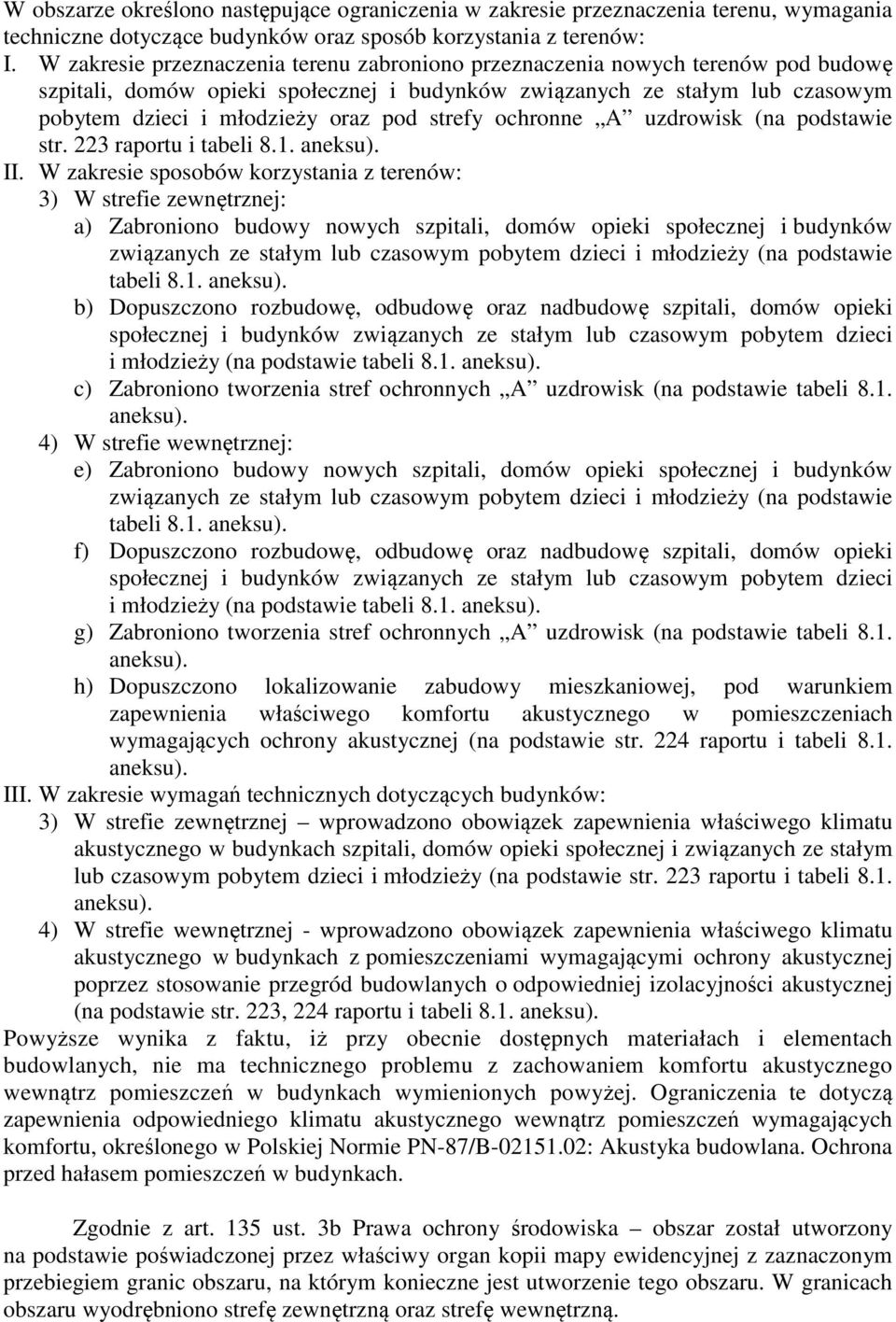 strefy ochronne A uzdrowisk (na podstawie str. 223 raportu i tabeli 8.1. II.