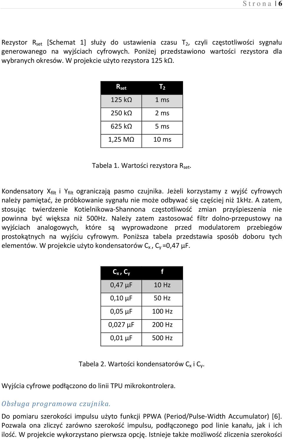 Kondensatory X filt i Y filt ograniczają pasmo czujnika. Jeżeli korzystamy z wyjść cyfrowych należy pamiętać, że próbkowanie sygnału nie może odbywać się częściej niż 1kHz.