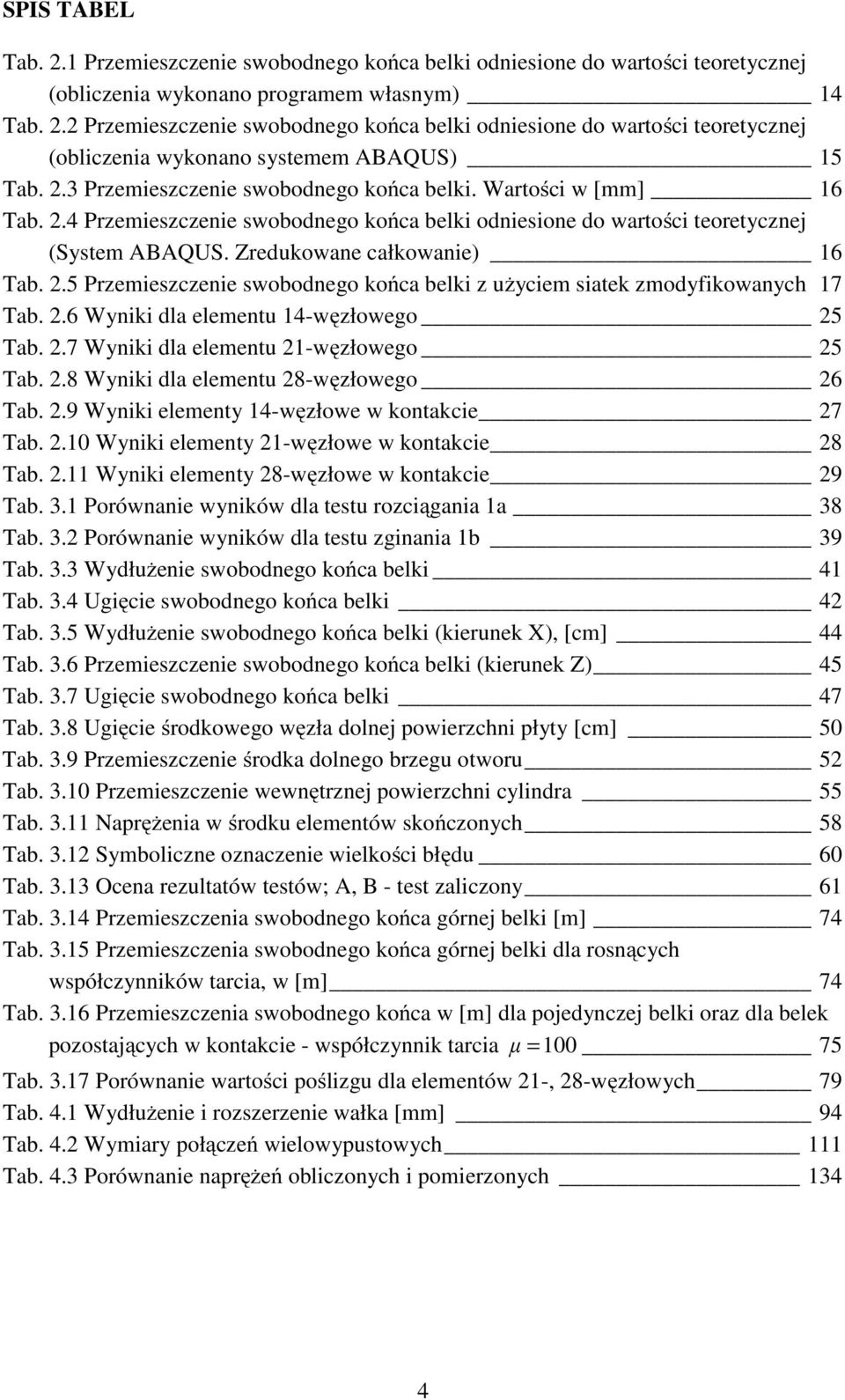 2.6 Wyniki dla elementu 14-węzłowego 25 Tab. 2.7 Wyniki dla elementu 21-węzłowego 25 Tab. 2.8 Wyniki dla elementu 28-węzłowego 26 Tab. 2.9 Wyniki elementy 14-węzłowe w kontakcie 27 Tab. 2.10 Wyniki elementy 21-węzłowe w kontakcie 28 Tab.