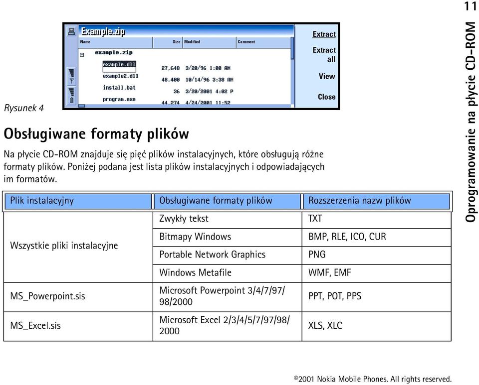 Plik instalacyjny Obs³ugiwane formaty plików Rozszerzenia nazw plików Wszystkie pliki instalacyjne MS_Powerpoint.sis MS_Excel.