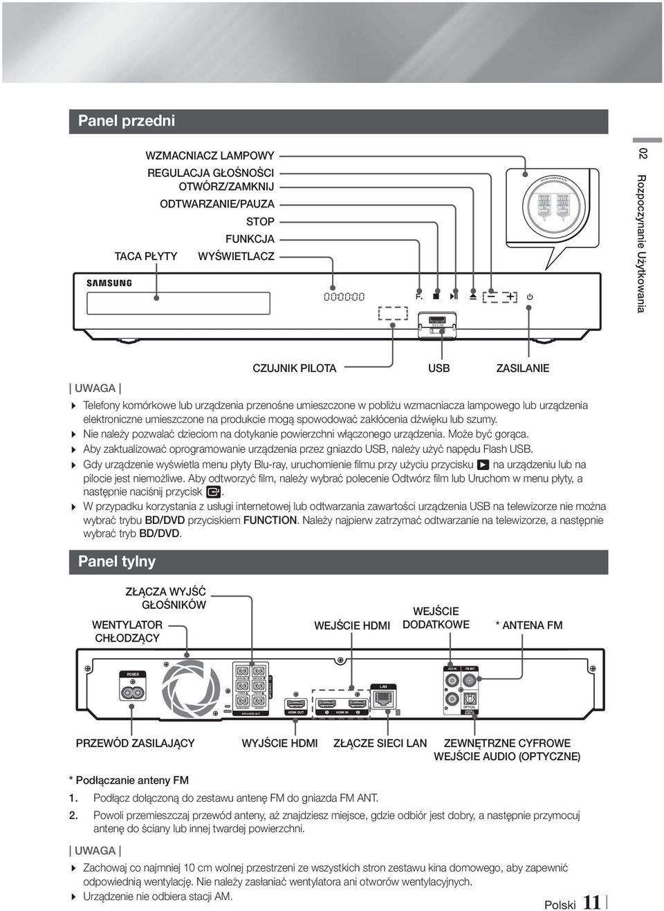 5A UWAGA CZUJNIK PILOTA USB ZASILANIE Telefony komórkowe lub urządzenia przenośne umieszczone w pobliżu wzmacniacza lampowego lub urządzenia elektroniczne umieszczone na produkcie mogą spowodować