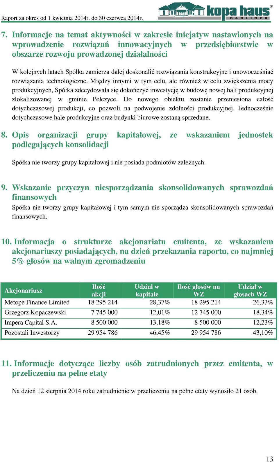 Między innymi w tym celu, ale również w celu zwiększenia mocy produkcyjnych, Spółka zdecydowała się dokończyć inwestycję w budowę nowej hali produkcyjnej zlokalizowanej w gminie Pełczyce.