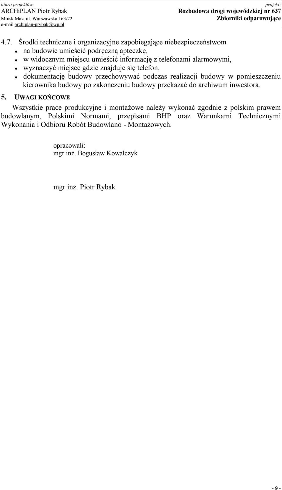 Zbiorniki odparowujące e-mail archiplan-prybak@wp.pl 4.7.