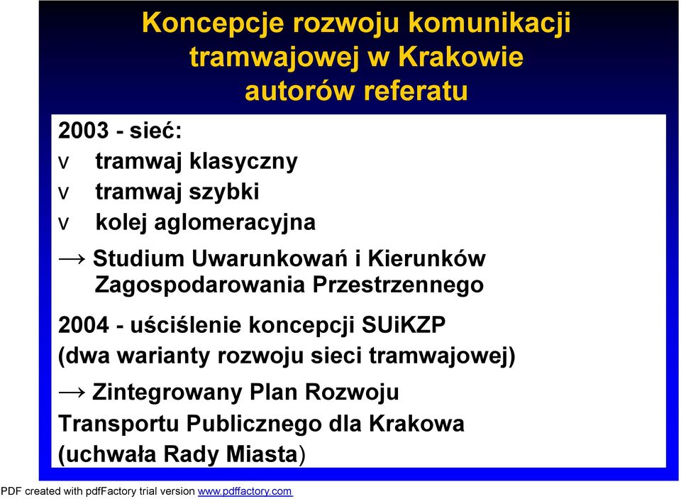 Zagospodarowania Przestrzennego 2004 - uściślenie koncepcji SUiKZP (dwa warianty rozwoju