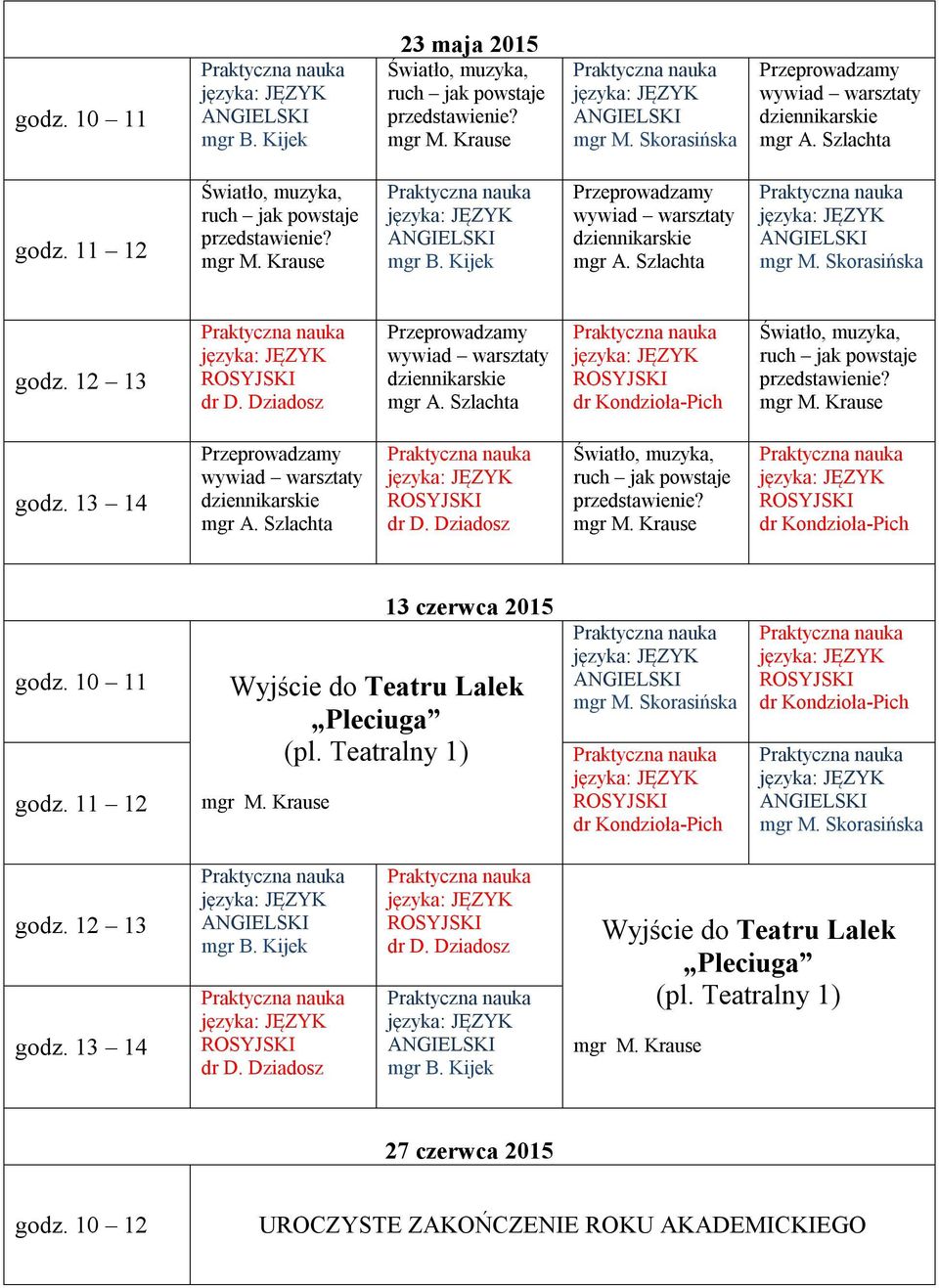 Teatralny 1)  Teatralny 1) 27 czerwca 2015 godz.