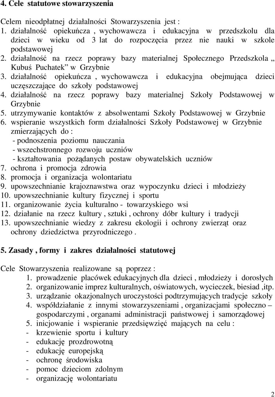działalność na rzecz poprawy bazy materialnej Społecznego Przedszkola Kubuś Puchatek w Grzybnie 3.