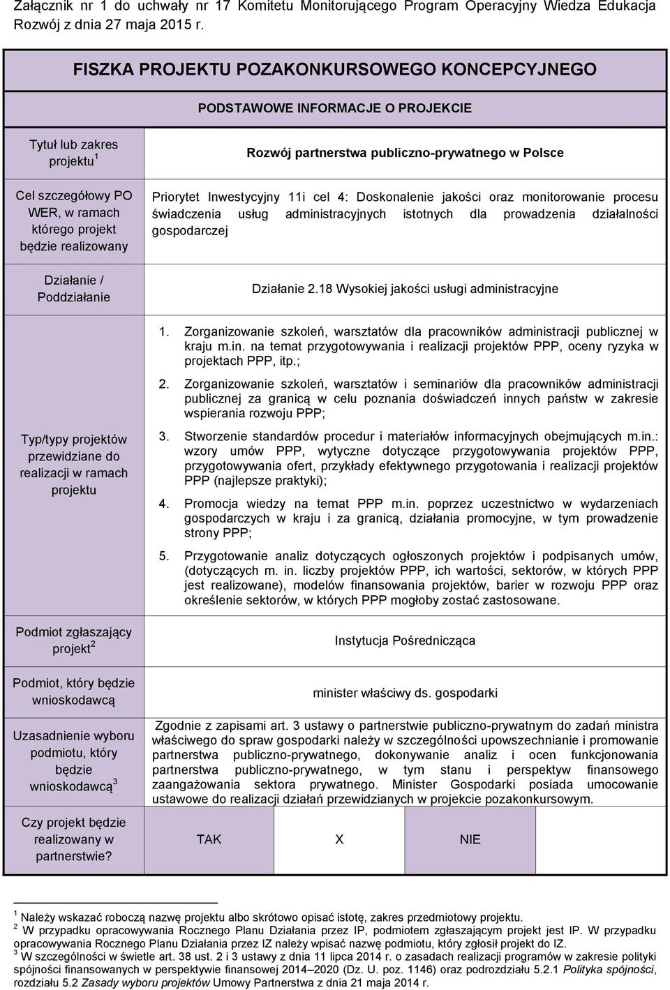 Poddziałanie Typ/typy projektów przewidziane do realizacji w ramach projektu Podmiot zgłaszający projekt 2 Podmiot, który będzie wnioskodawcą Uzasadnienie wyboru podmiotu, który będzie wnioskodawcą 3