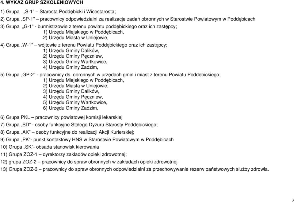 zastępcy; 1) Urzędu Gminy Dalików, 2) Urzędu Gminy Pęczniew, 3) Urzędu Gminy Wartkowice, 4) Urzędu Gminy Zadzim, 5) Grupa GP-2 - pracownicy ds.