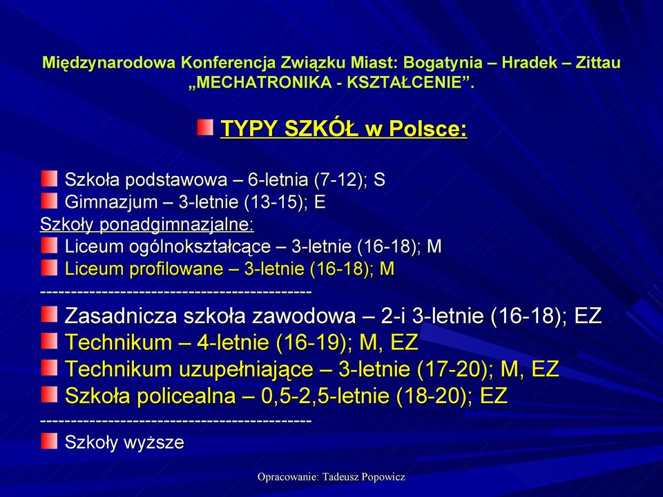 3-letnie (16-18); M Liceum profilowane 3-letnie (16-18); M -------------------------------------------- Zasadnicza szkoła zawodowa 2-i