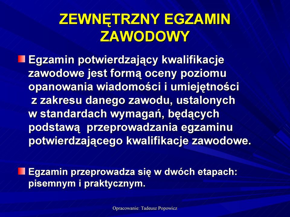 ustalonych w standardach wymagań, będących podstawą przeprowadzania egzaminu